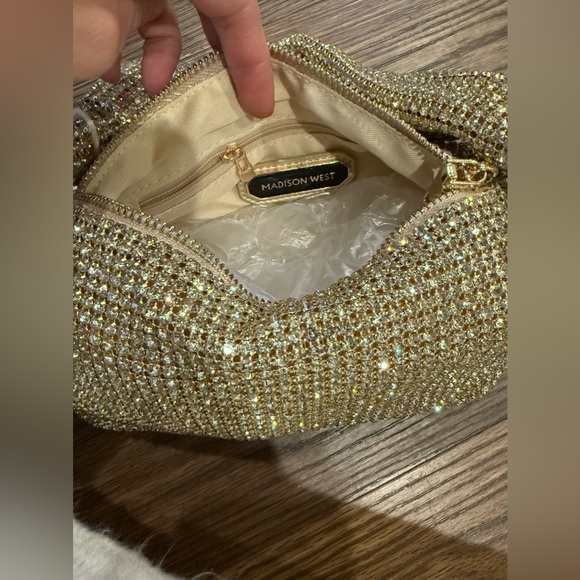 NWT Madison West Knotted  Rhinestone Dumpling Style Evening Purse - Picture 10 of 11